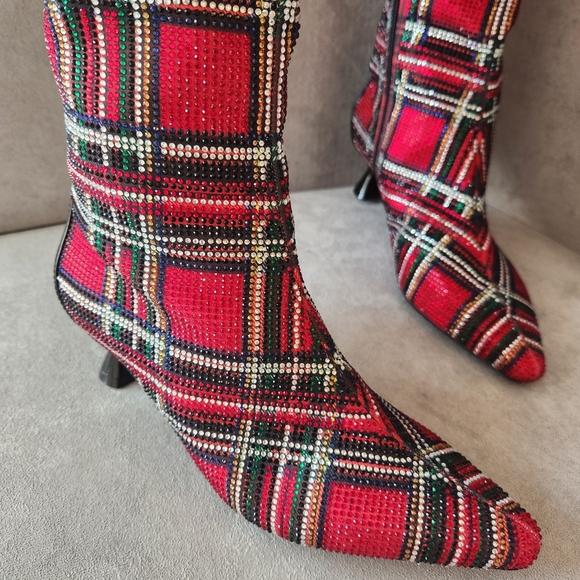 Alex Marie dress boots 7 red plaid OzaraTwo knee high kitten pointy new $190 - Picture 9 of 17